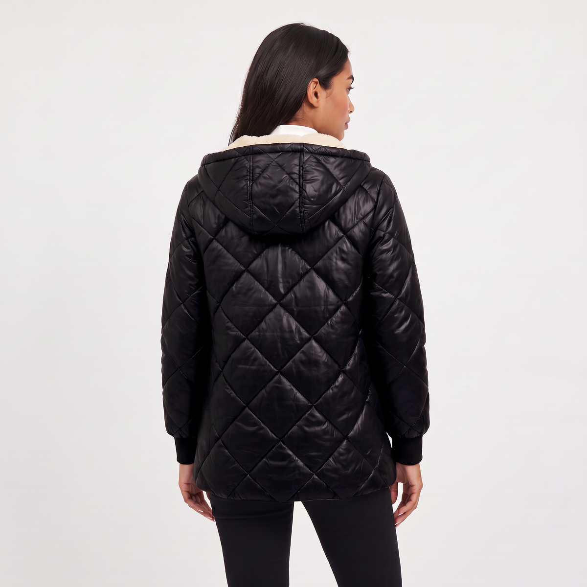 Quilted Hooded Mid-Length Jacket