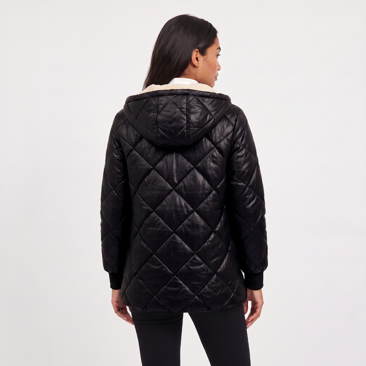 Quilted Hooded Mid-Length Jacket