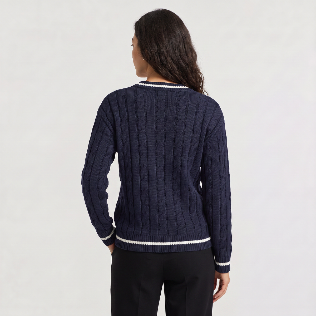 V-Neck Cable Knit Sweater