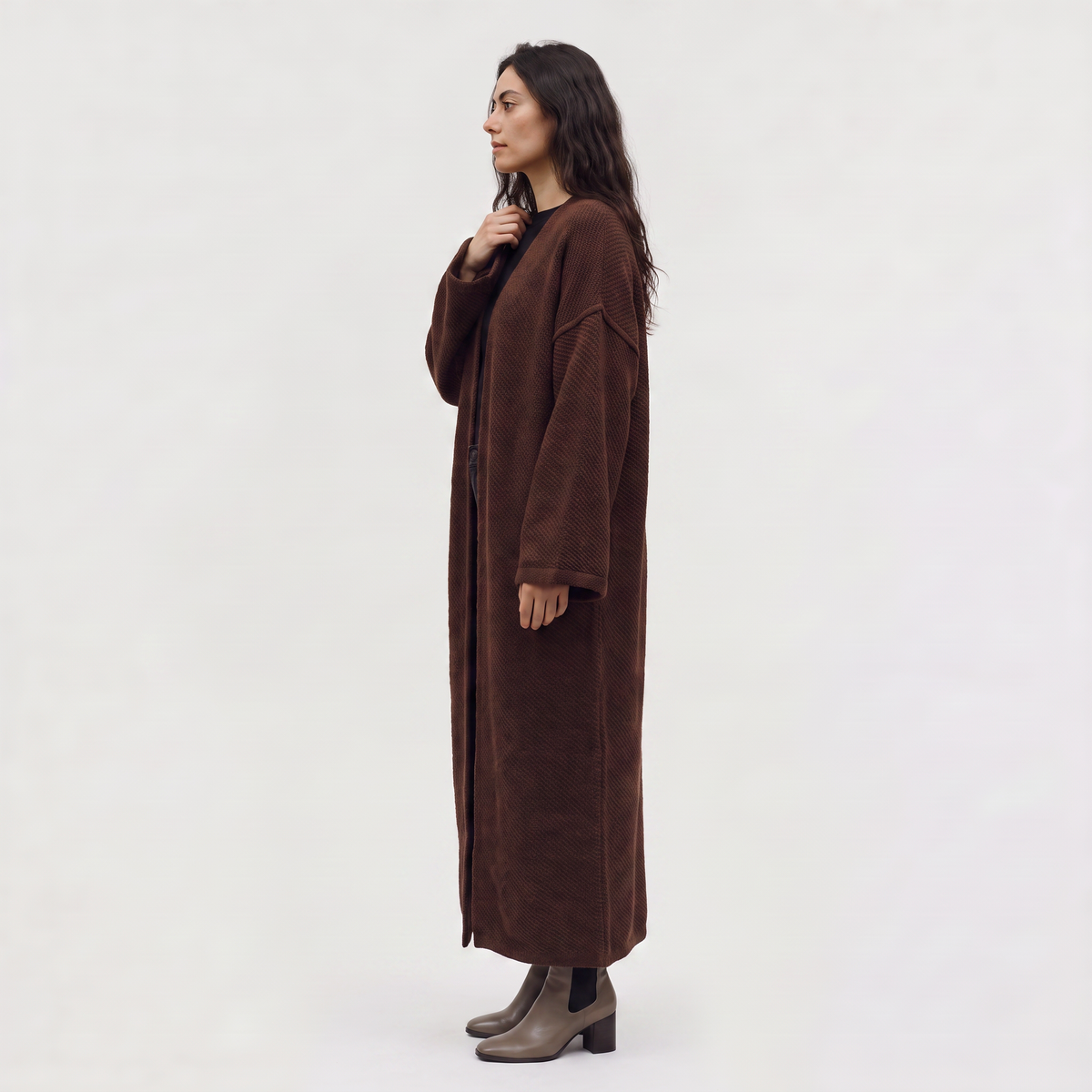 Long Line Open-Front Knit Cardigan