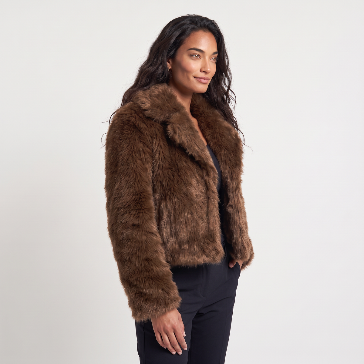 Cropped Shaggy Faux-Fur Long Sleeves Jacket