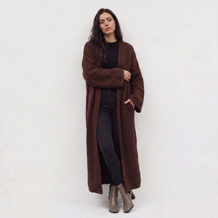 Long Line Open-Front Knit Cardigan