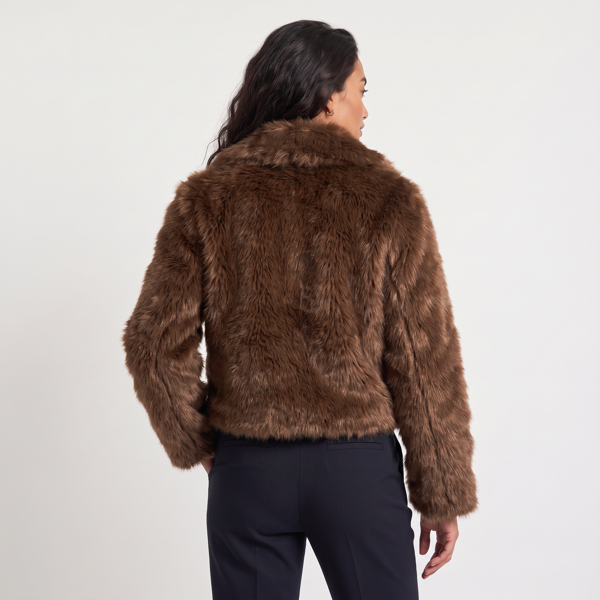 Cropped Shaggy Faux-Fur Long Sleeves Jacket