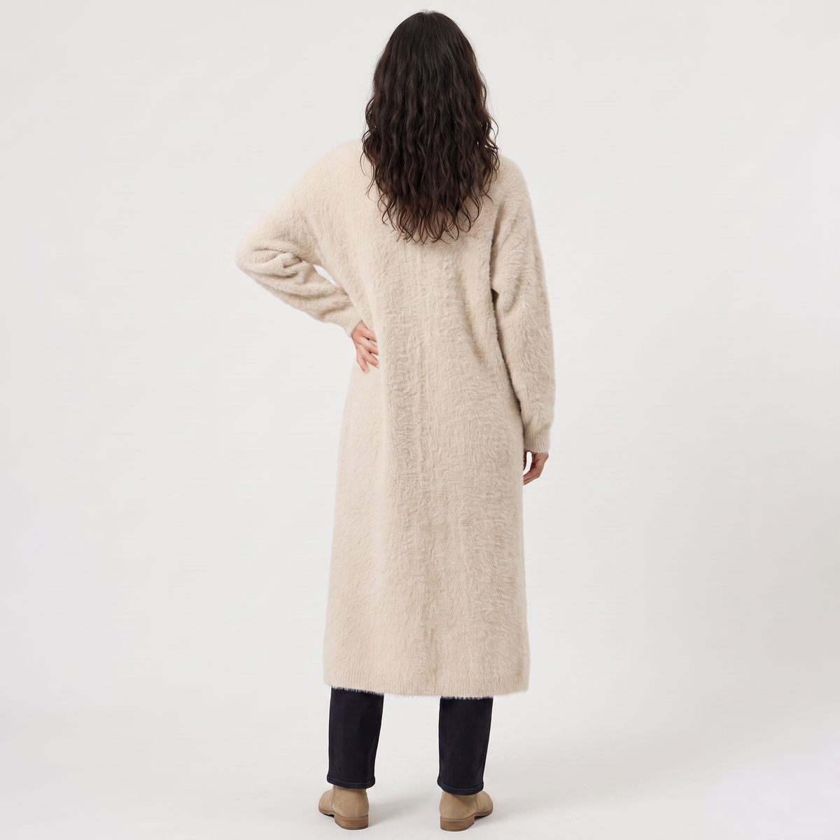 Fluffy Longline Open-Front Cardigan