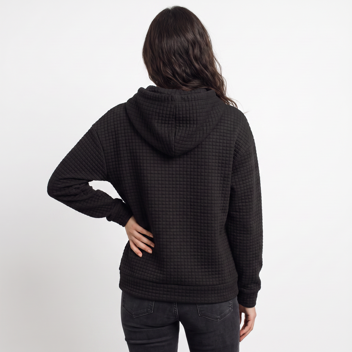 Quilted Drawstring Hoodie - Kangaroo Pocket