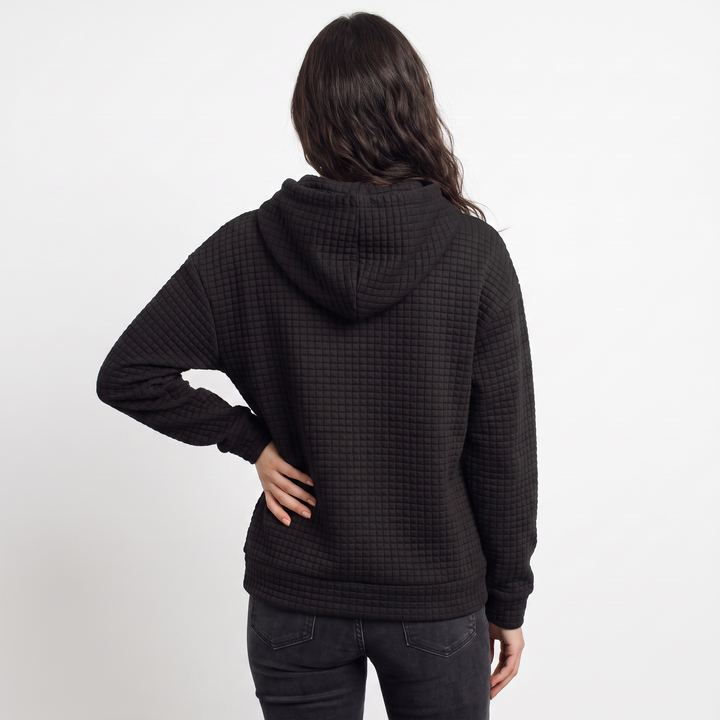 Quilted Drawstring Hoodie - Kangaroo Pocket