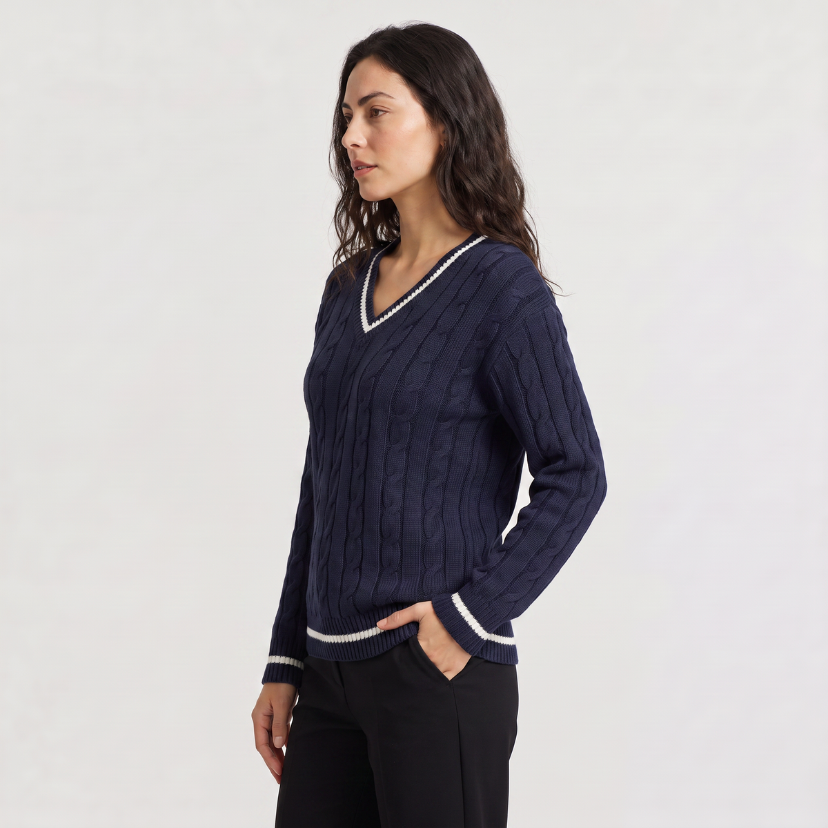 V-Neck Cable Knit Sweater