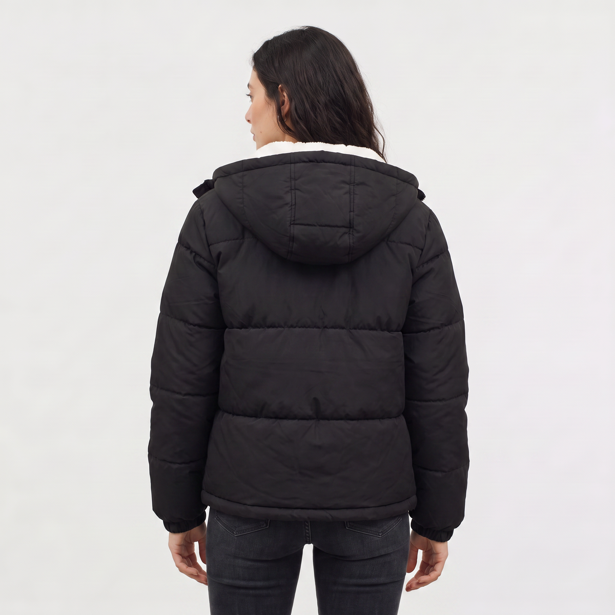 Sherpa-Lined Hooded Puffer Jacket