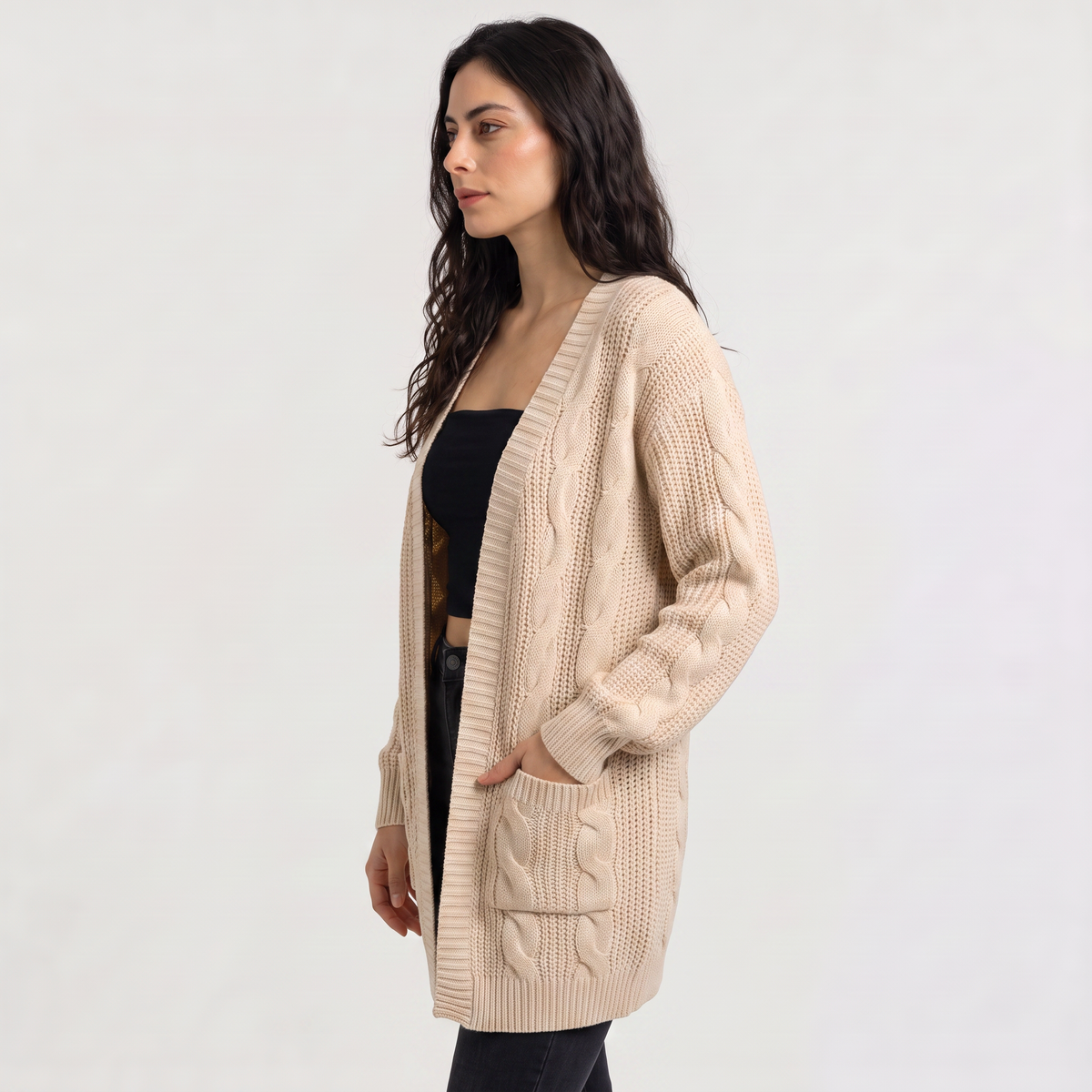 Open Front Oversized Cable Knit Cardigan