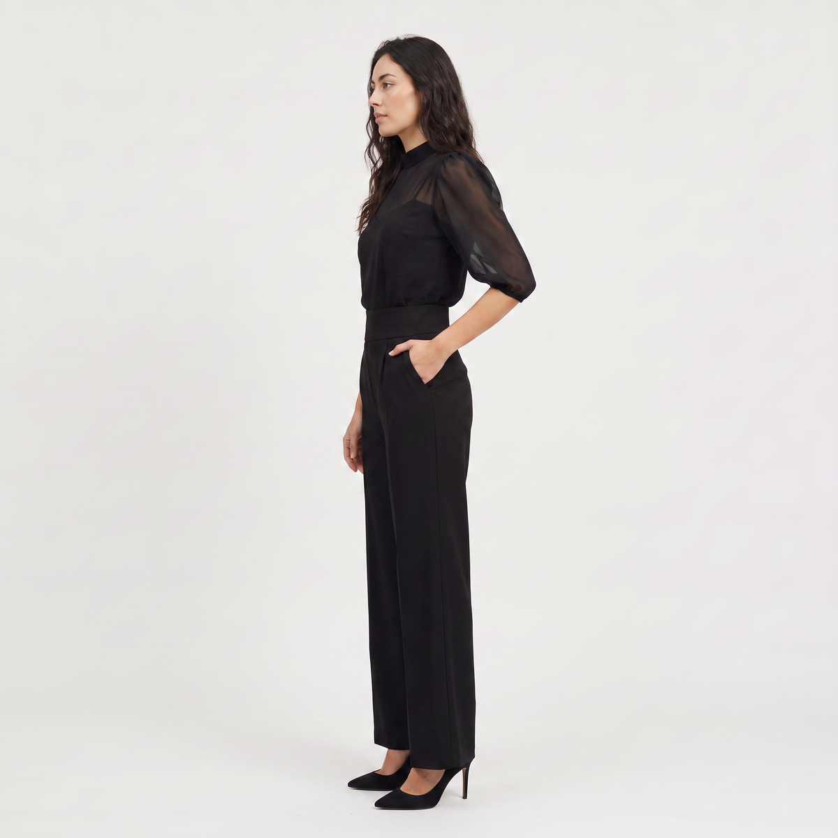 Wide-Leg Puff Sleeve Jumpsuit