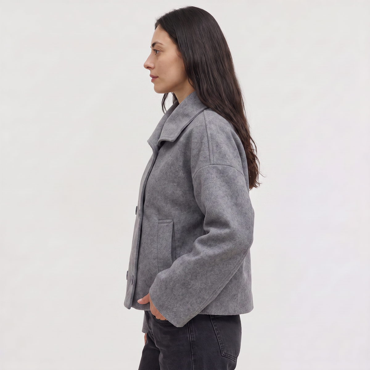 Short Double-Breasted Oversized Jacket