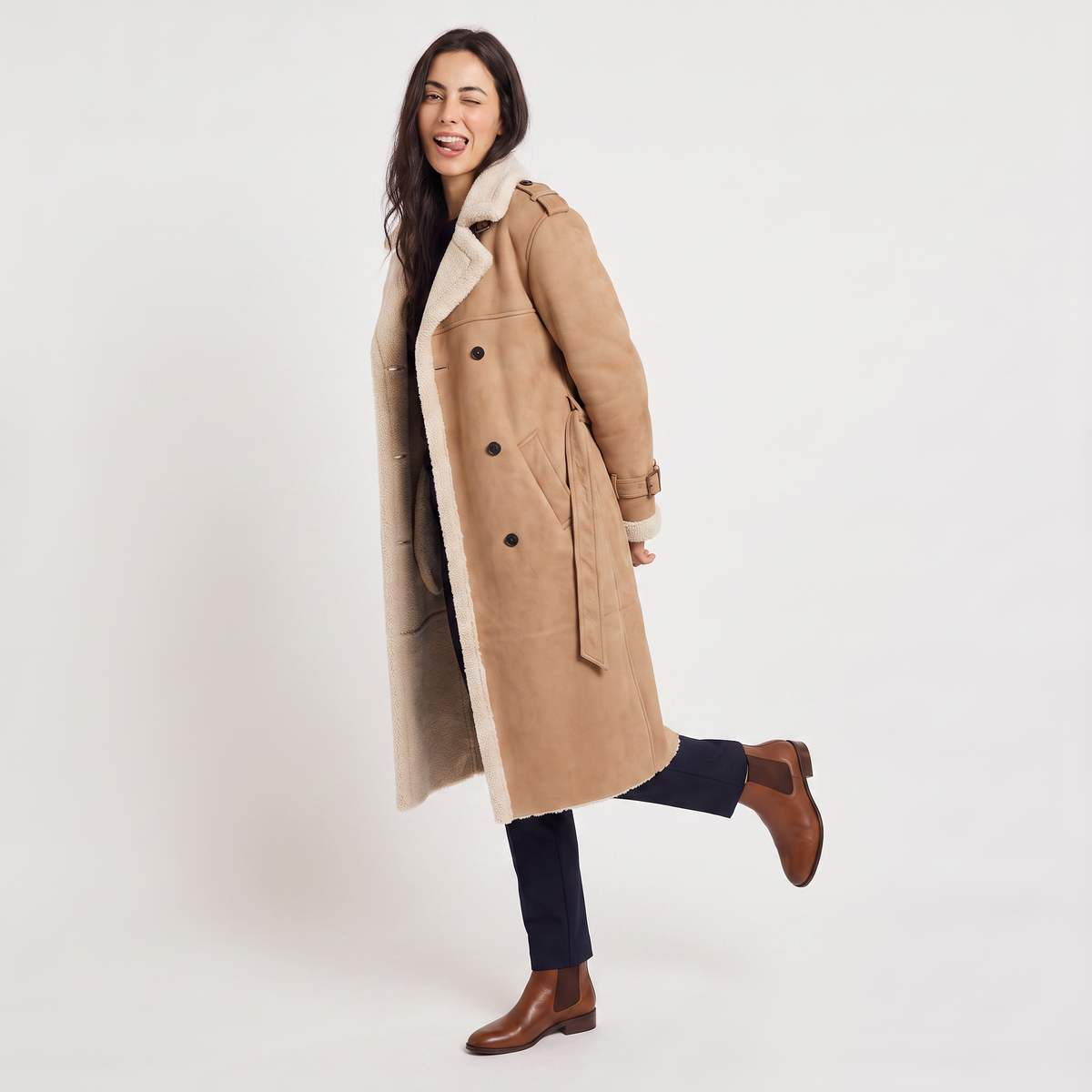 Longline Borg-Lined Aviator Coat