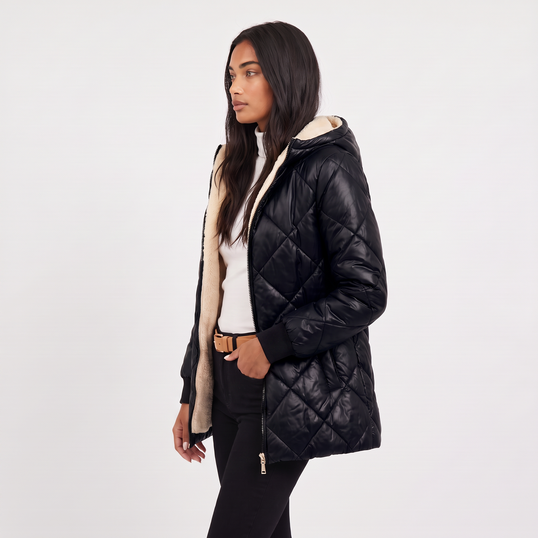 Quilted Hooded Mid-Length Jacket
