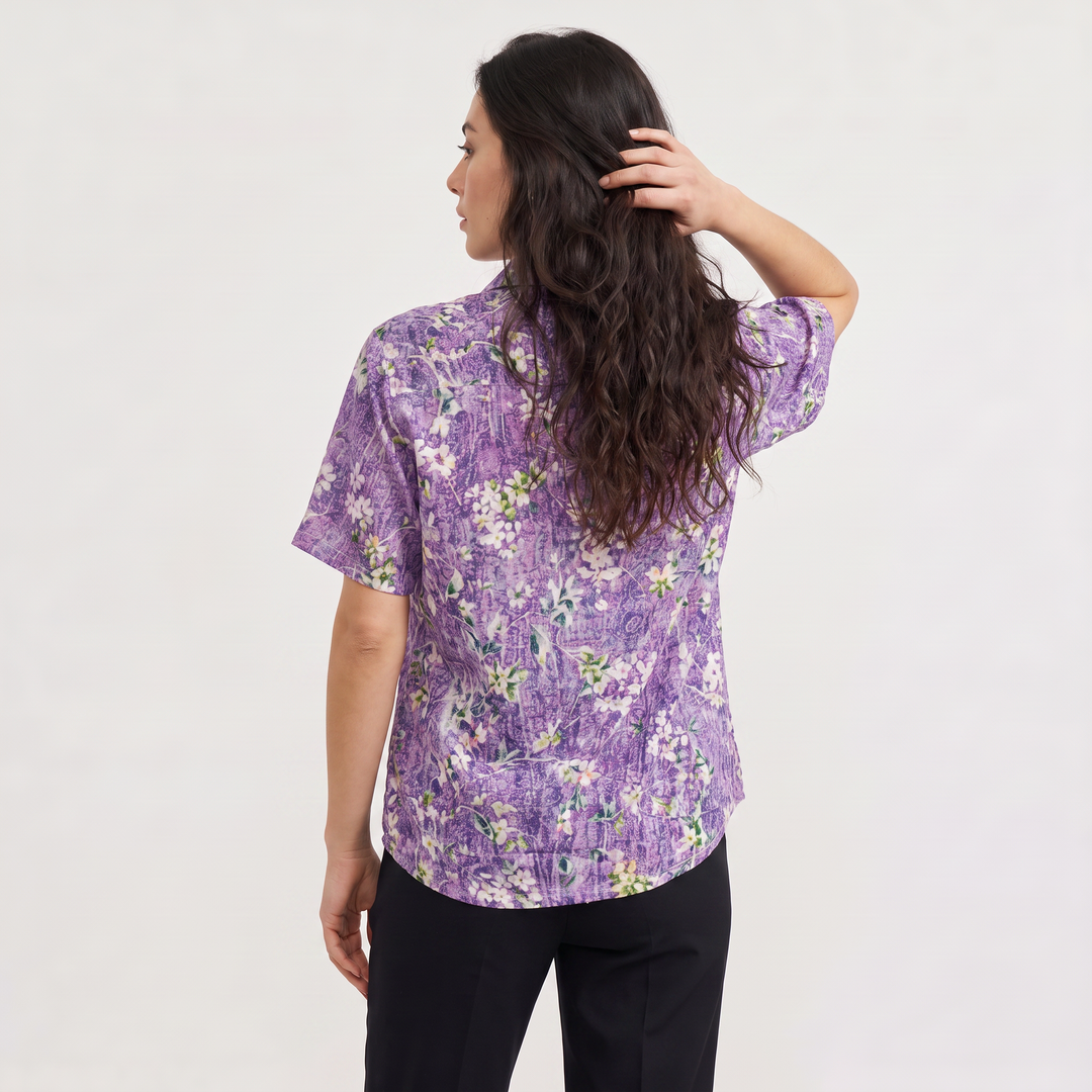 Floral Button Front Short Sleeve Blouse
