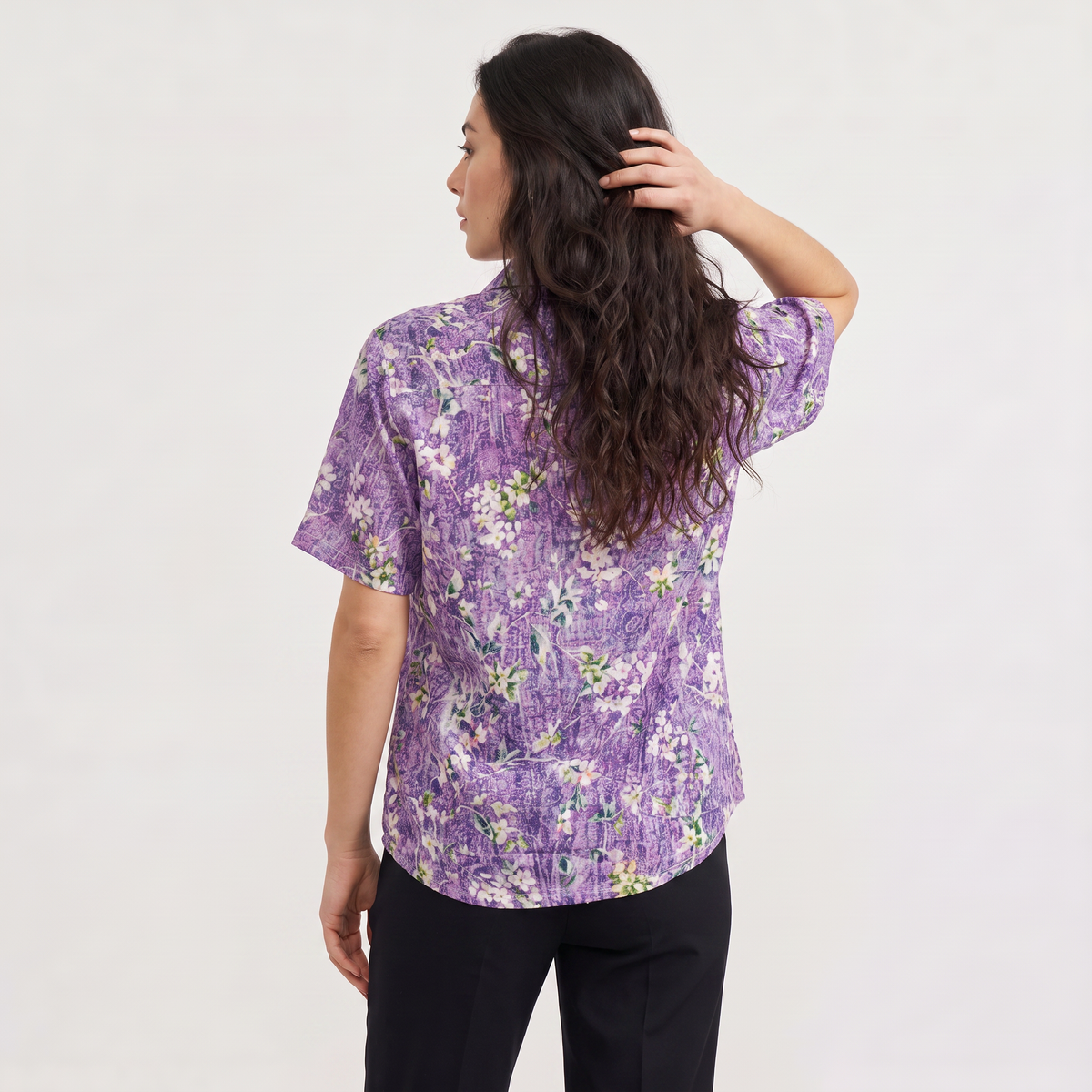 Floral Button Front Short Sleeve Blouse