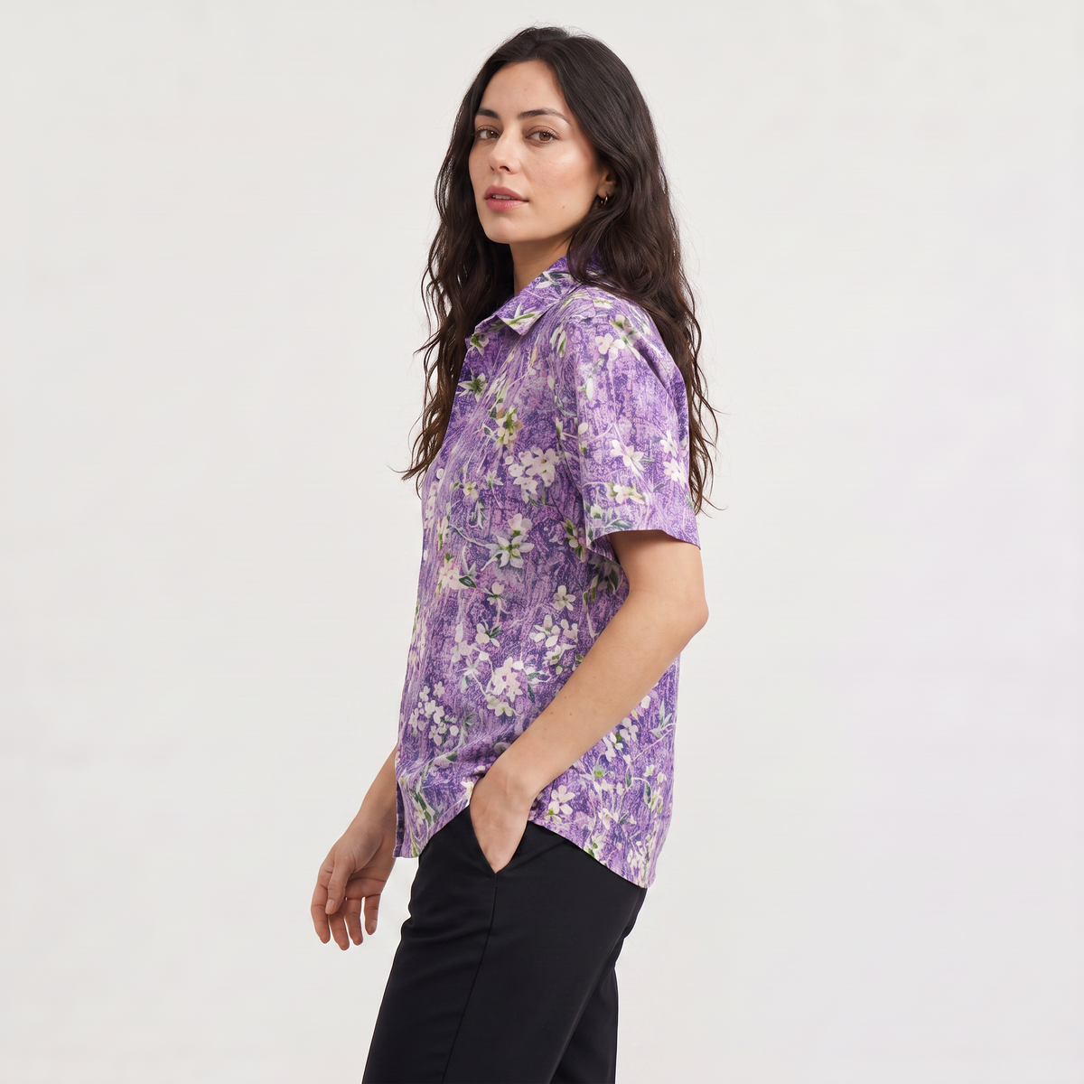 Floral Button Front Short Sleeve Blouse