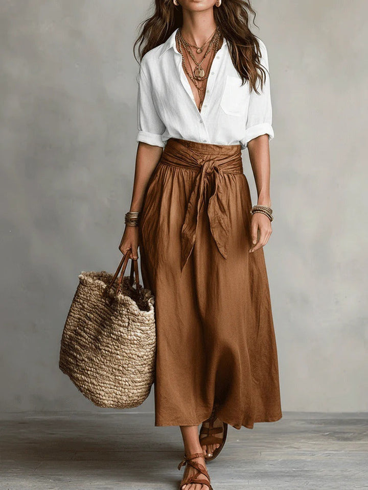Vera – Black Top &amp; Olive Green Midi Skirt Two-Piece Set