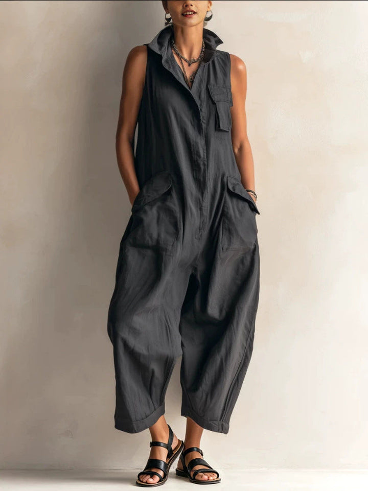 Morvena Collared Casual Cargo Jumpsuit