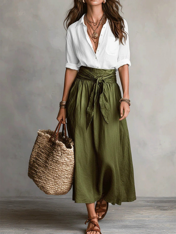 Vera – Black Top &amp; Olive Green Midi Skirt Two-Piece Set