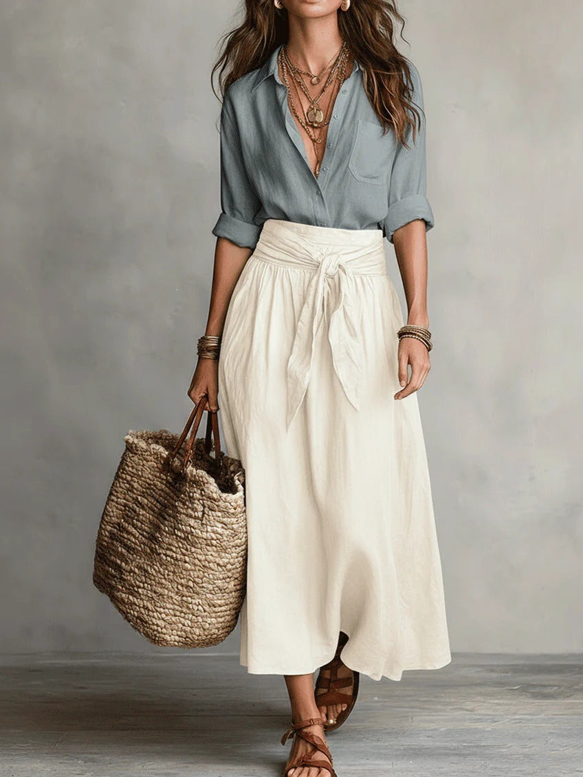 Vera – Black Top &amp; Olive Green Midi Skirt Two-Piece Set