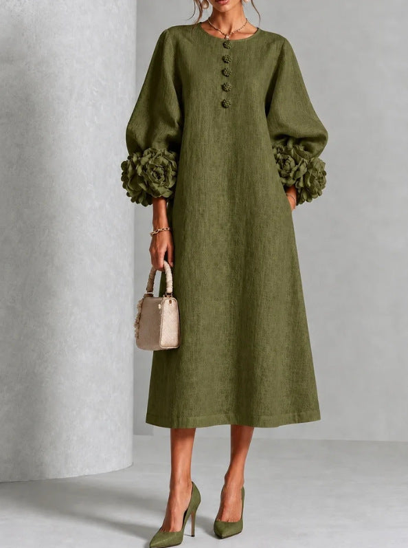 Lucia Rosette-Cuff Button Midi Dress