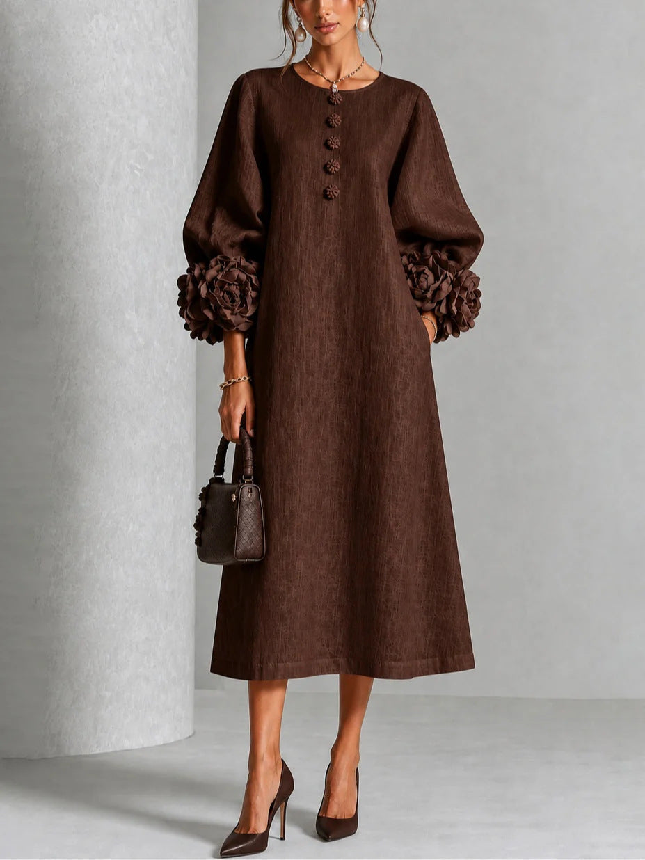 Lucia Rosette-Cuff Button Midi Dress