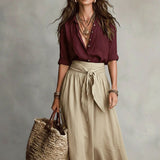 Khaki and Burgundy