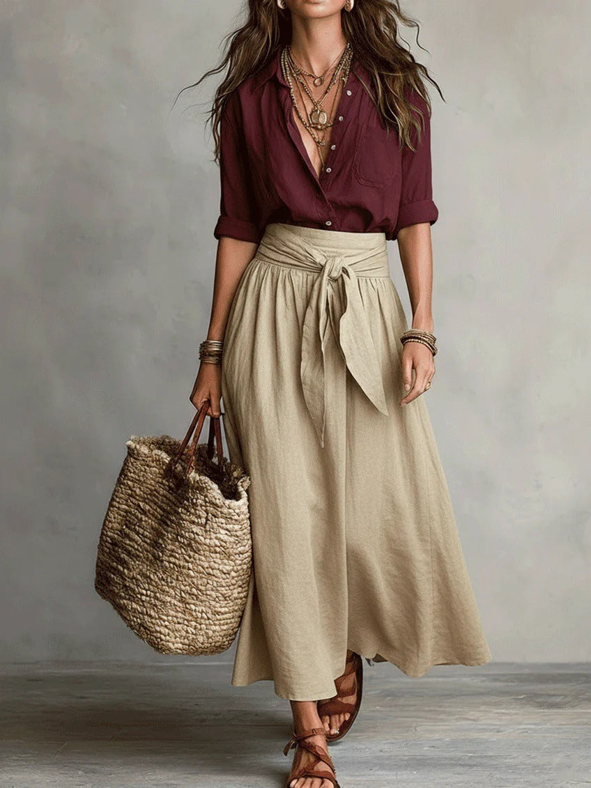 Vera – Black Top &amp; Olive Green Midi Skirt Two-Piece Set