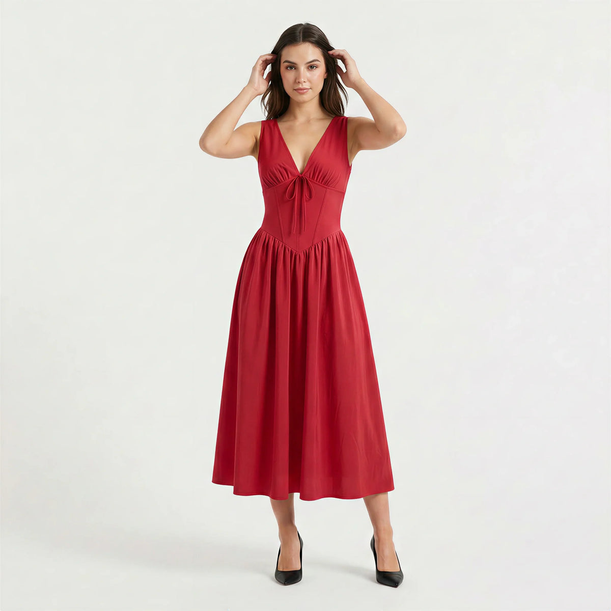 Sleeveless V-Neck Midi Dress