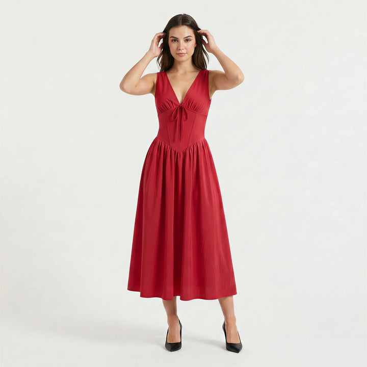 Sleeveless V-Neck Midi Dress