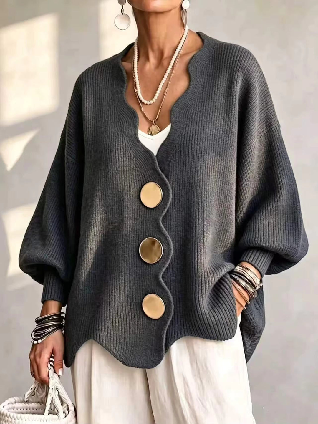 Madison Scalloped Button Knit Cardigan