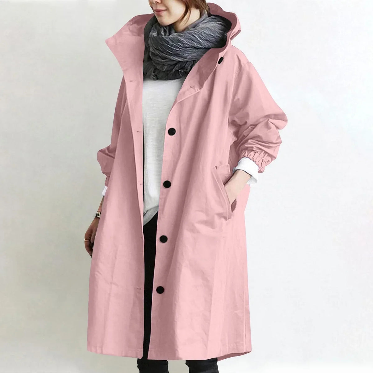Alexandra | Long Hooded Button Front Coat