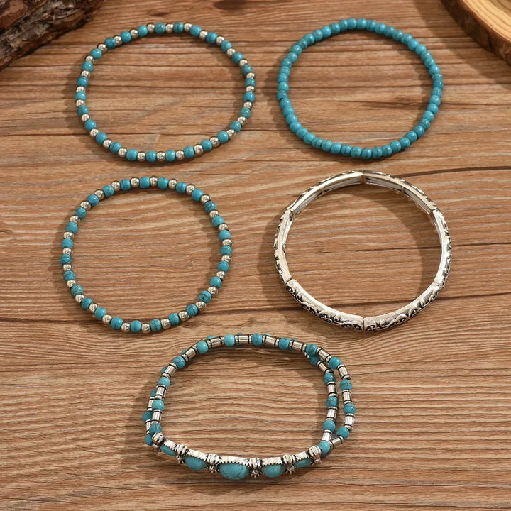 Boho Turquoise Beaded Bracelet Set