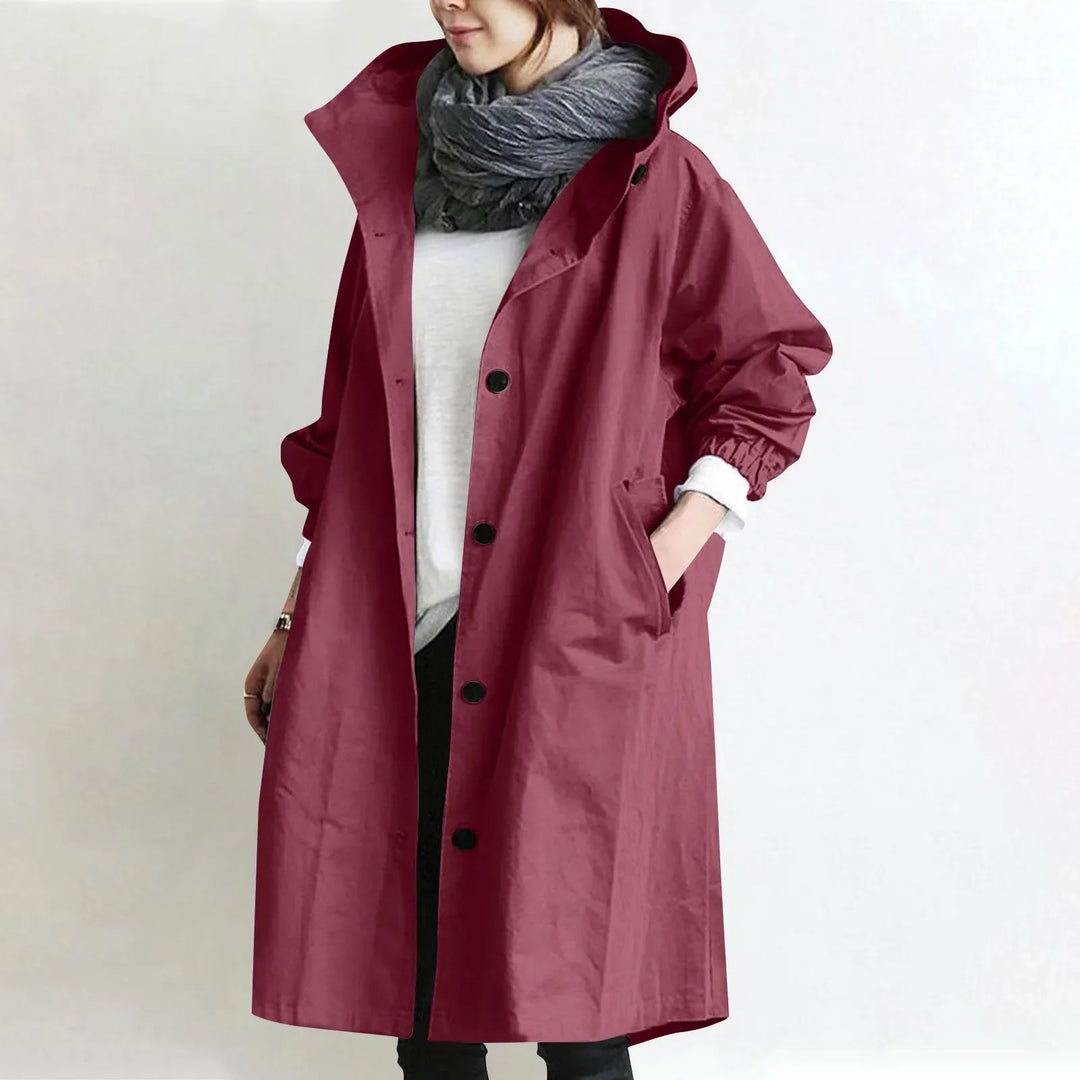 Alexandra | Long Hooded Button Front Coat