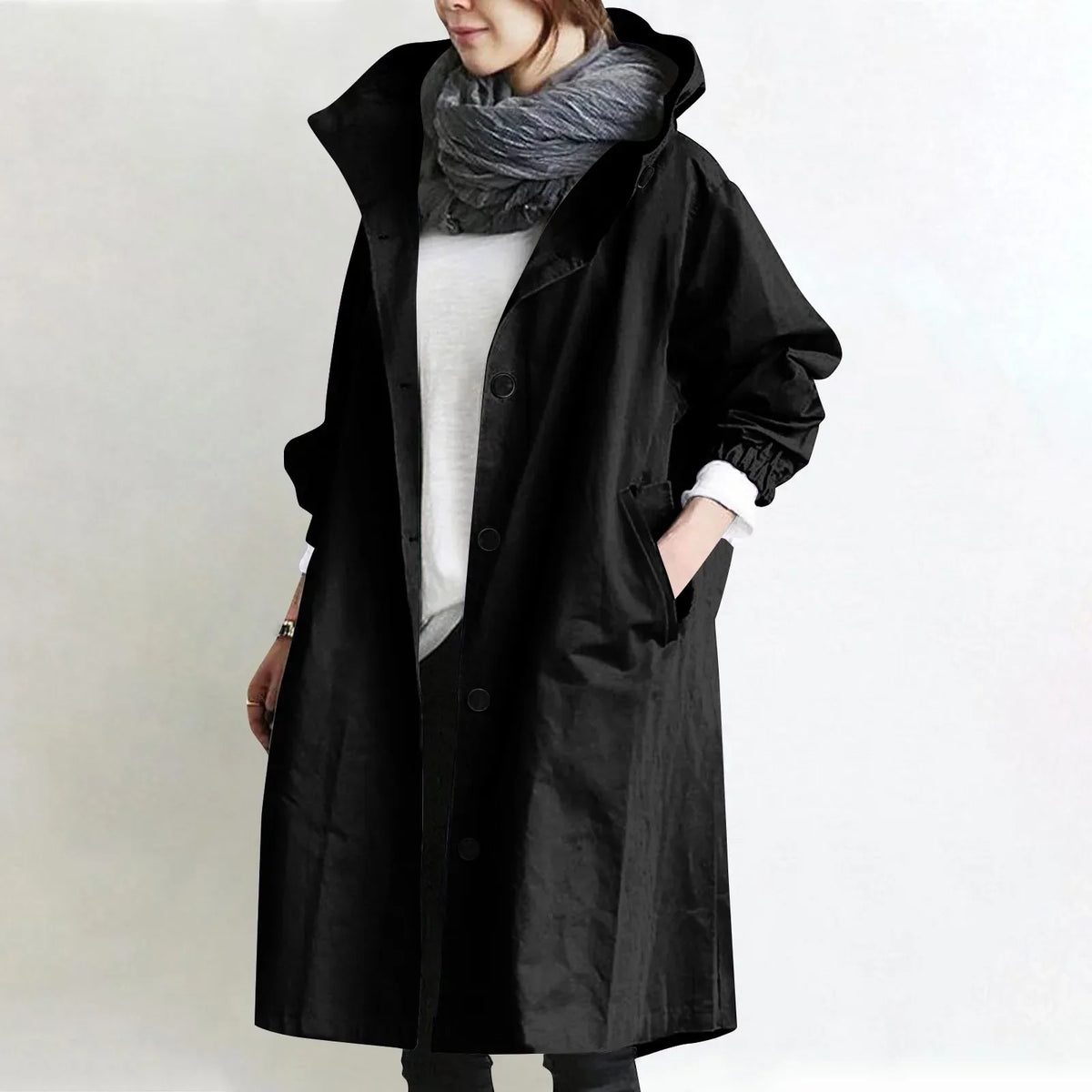 Alexandra | Long Hooded Button Front Coat