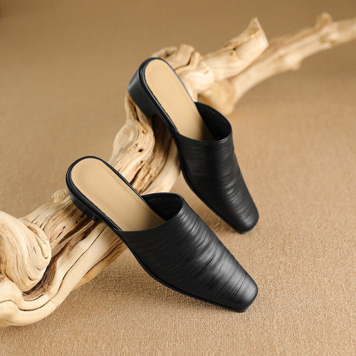 Oliva Genuine Leather Square-Toe Mules