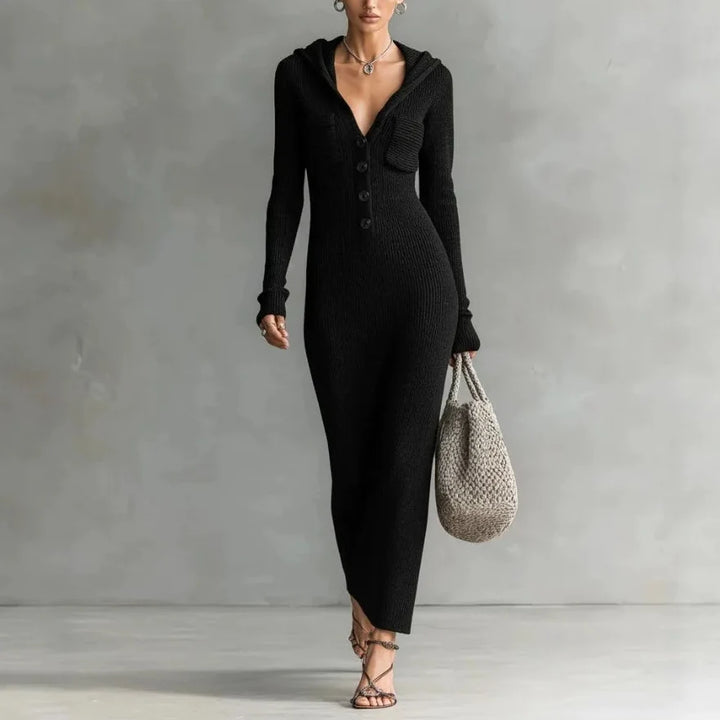 Letitia | Hooded Ribbed Knit Dress