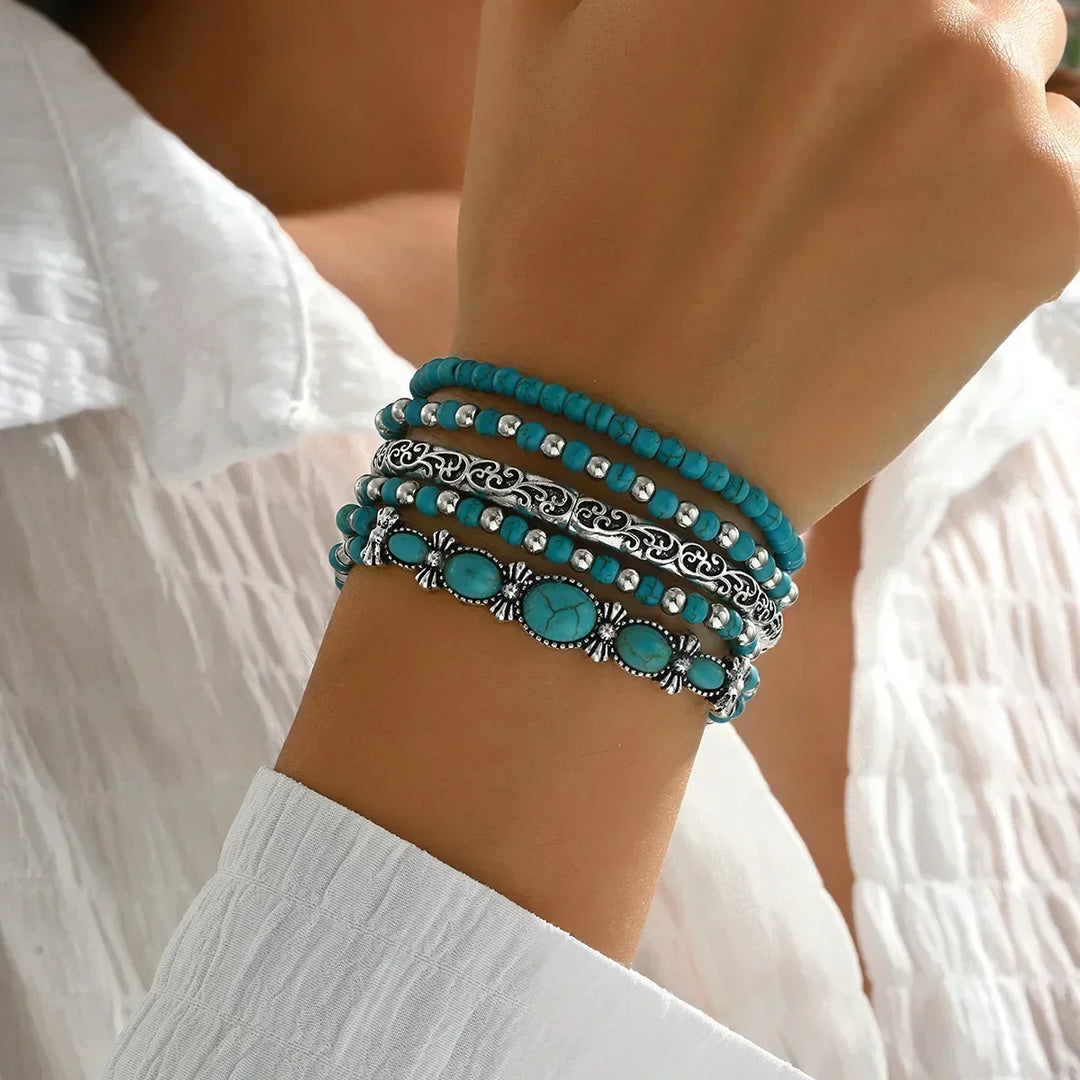 Boho Turquoise Beaded Bracelet Set