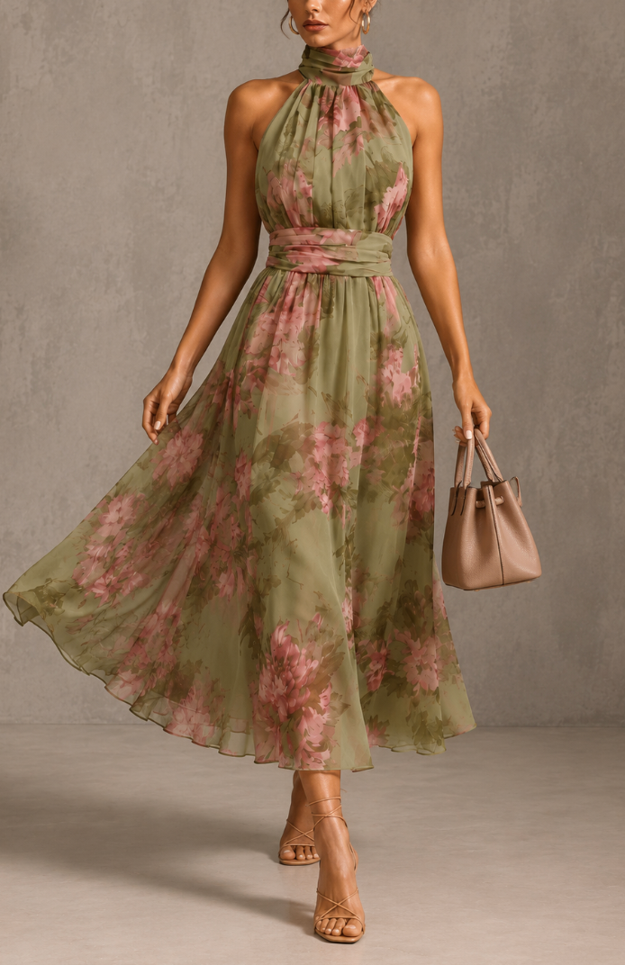 Alyssa | Floral Halter Neck Maxi Dress