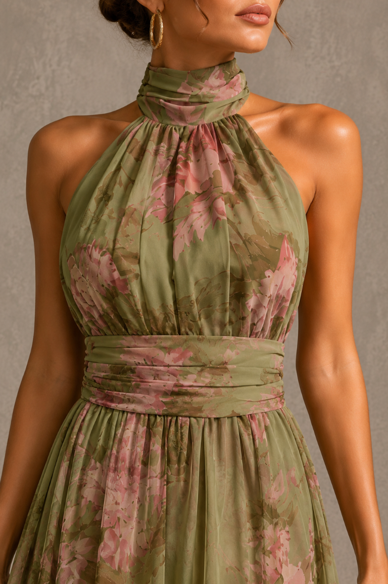 Alyssa | Floral Halter Neck Maxi Dress
