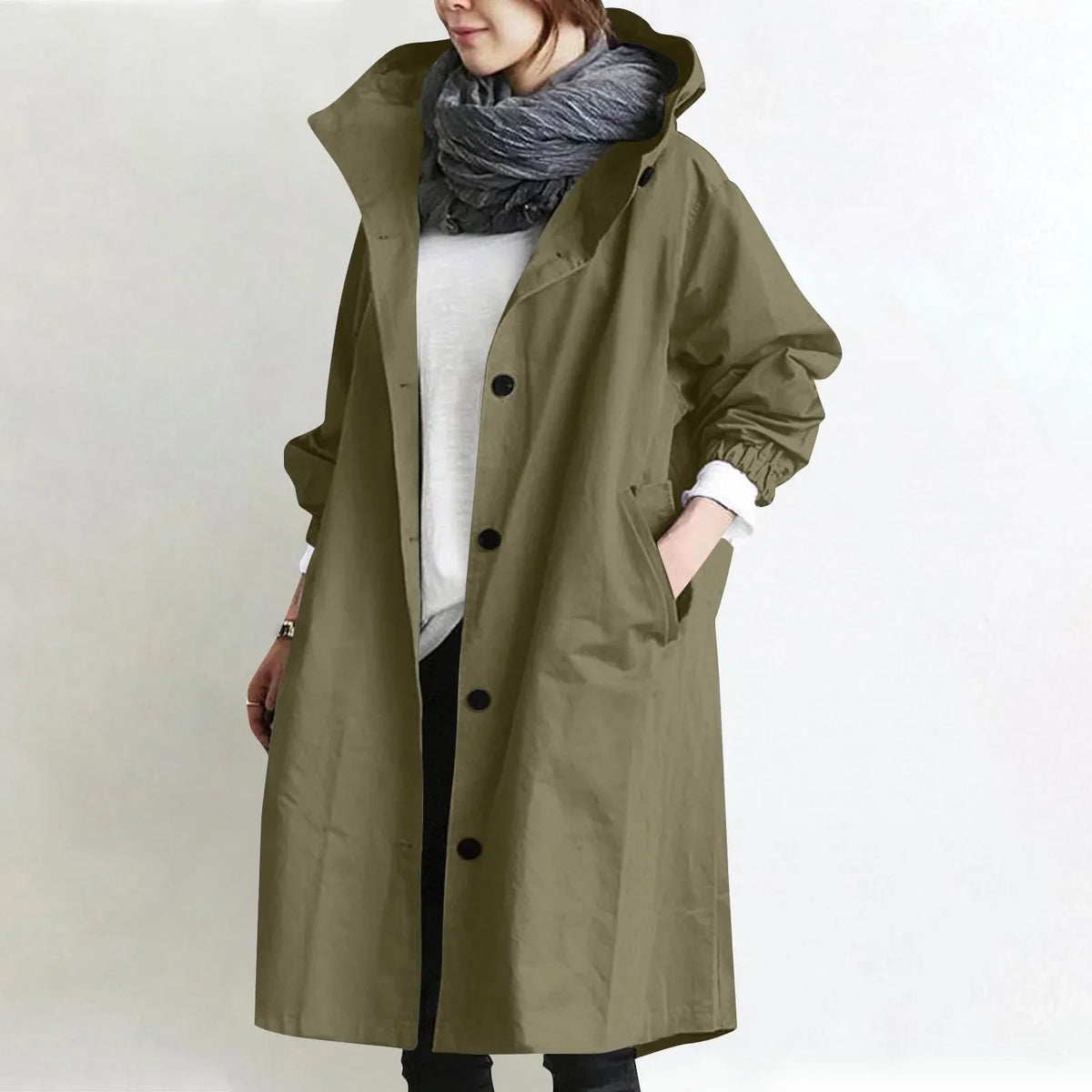 Alexandra | Long Hooded Button Front Coat