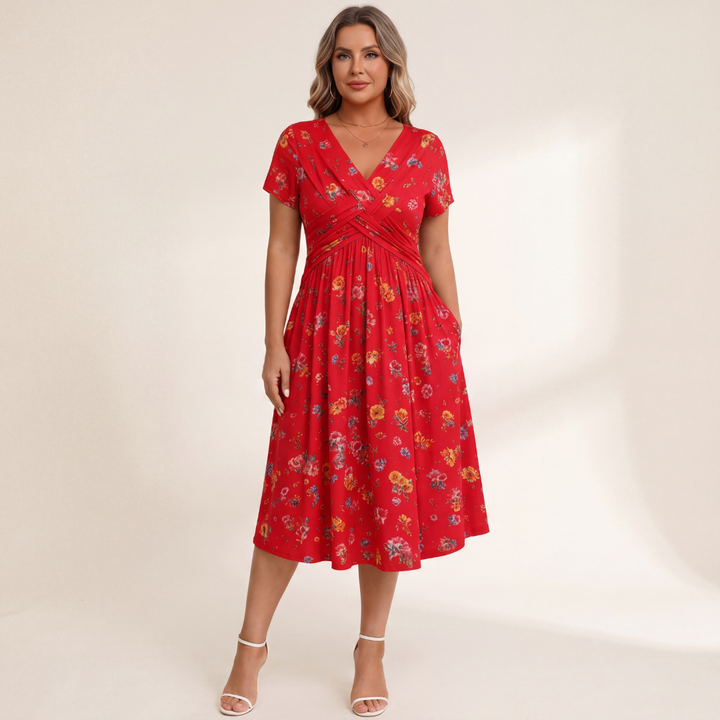 Addison | Floral V Neck Midi Dress