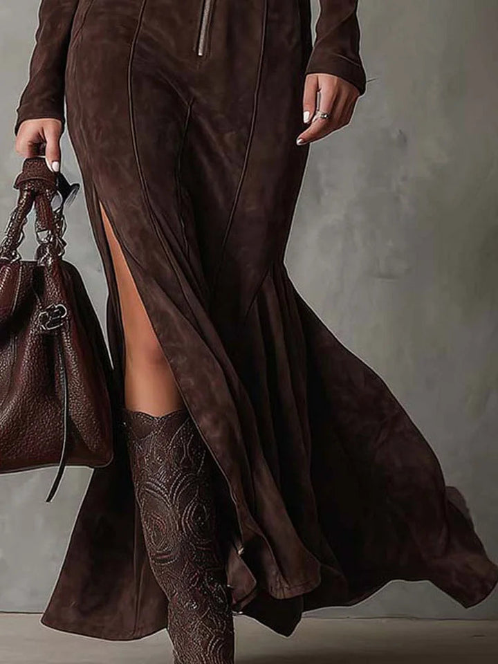 Marsella Brown Long Dress with Belt