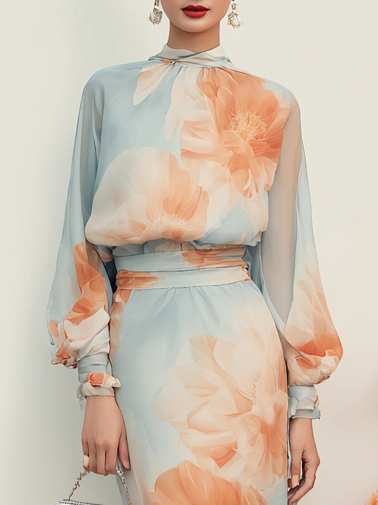 Ottavia | Turtleneck Top &amp; Floral Skirt Set