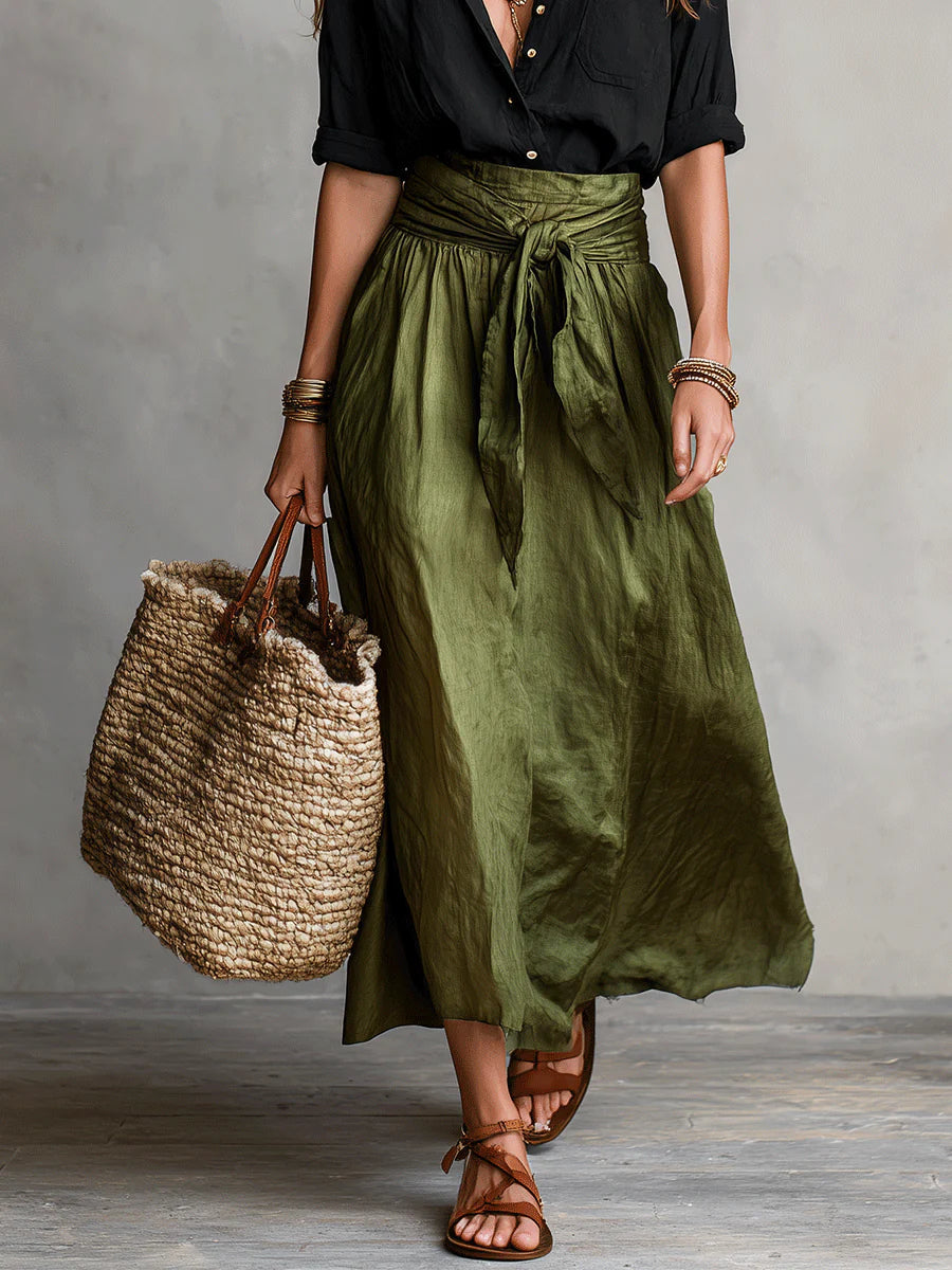 Vera – Black Top &amp; Olive Green Midi Skirt Two-Piece Set