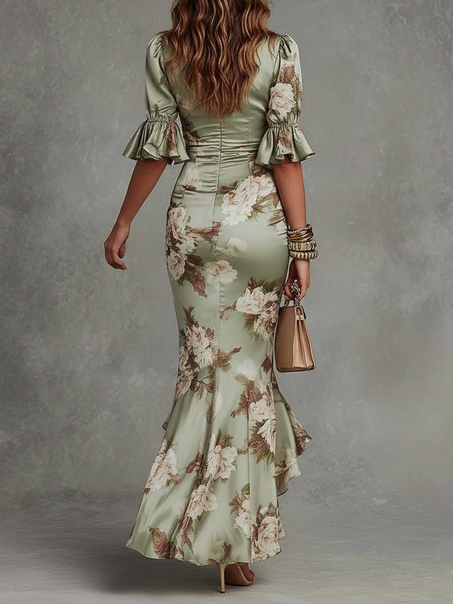 Bralow | Anastasia Floral Satin Midi Dress