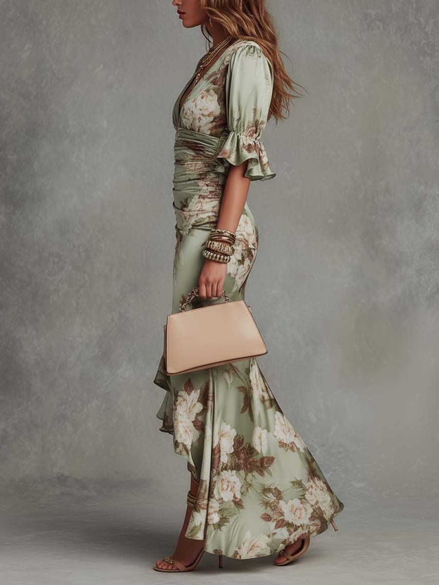 Bralow | Anastasia Floral Satin Midi Dress