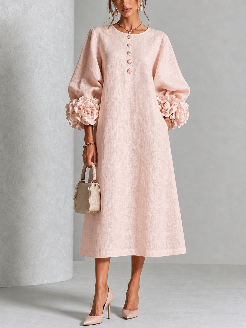Bralow | Theodosia Rosette-Cuff Button Midi Dress