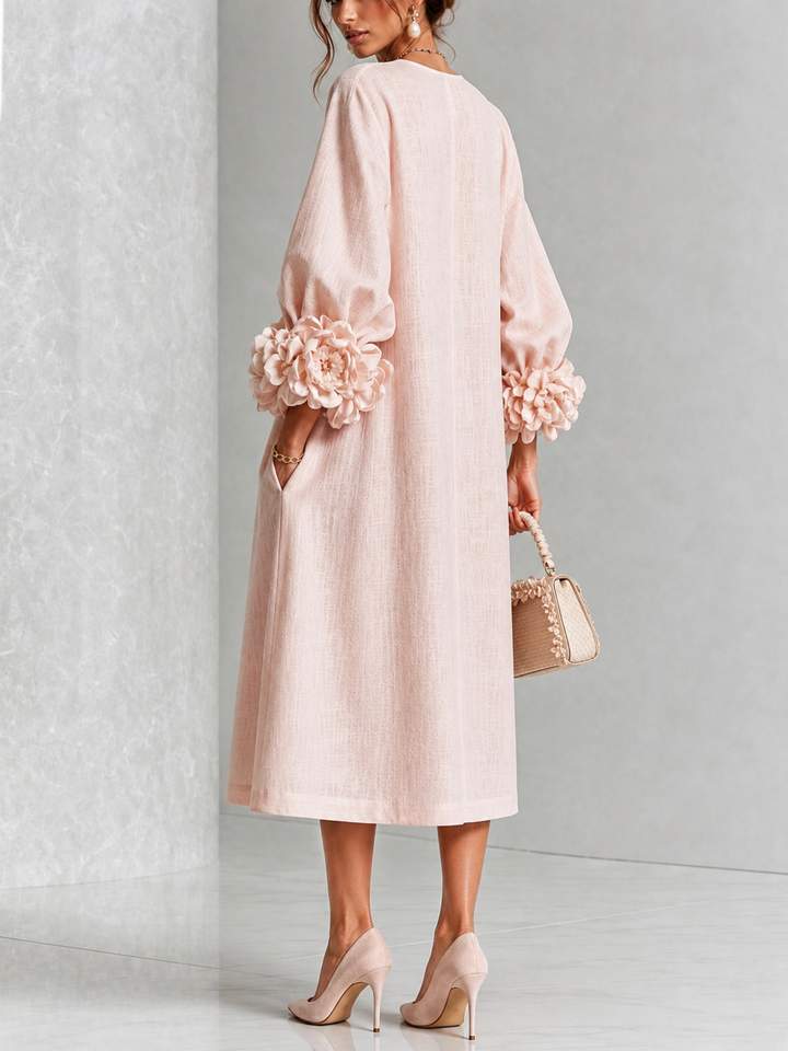 Lucia Rosette-Cuff Button Midi Dress