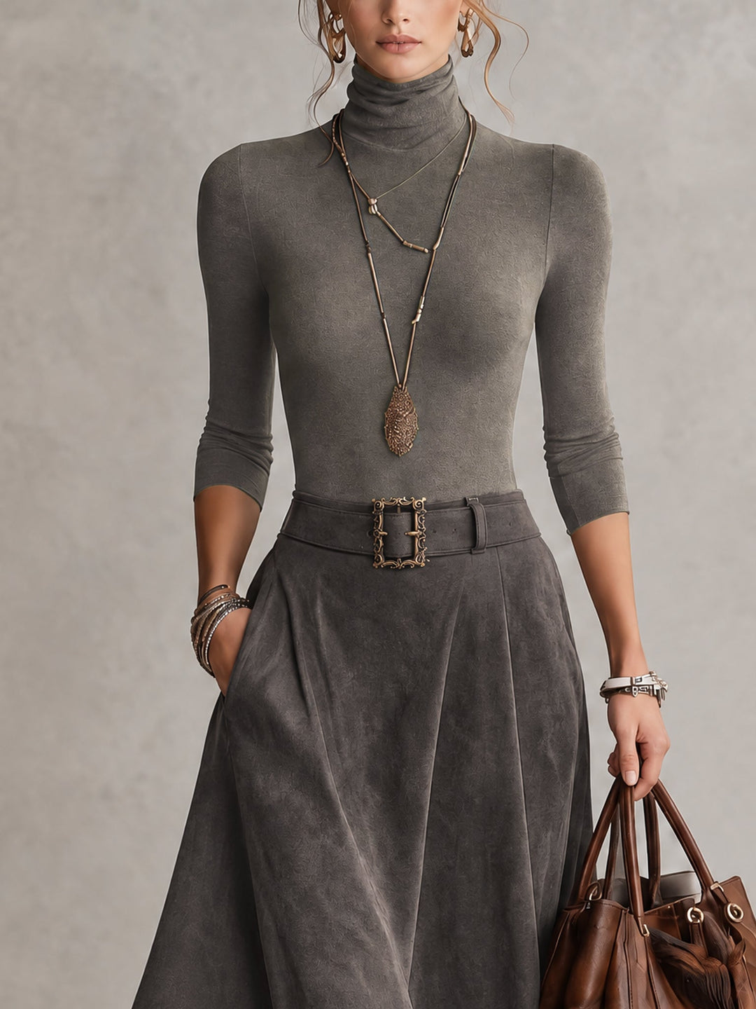 Fabiola | Turtleneck Top &amp; Asymmetric Skirt Set